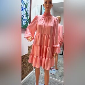 Alex Marie Coral Pink  Smocked Tiered Midi Dress - Size 4